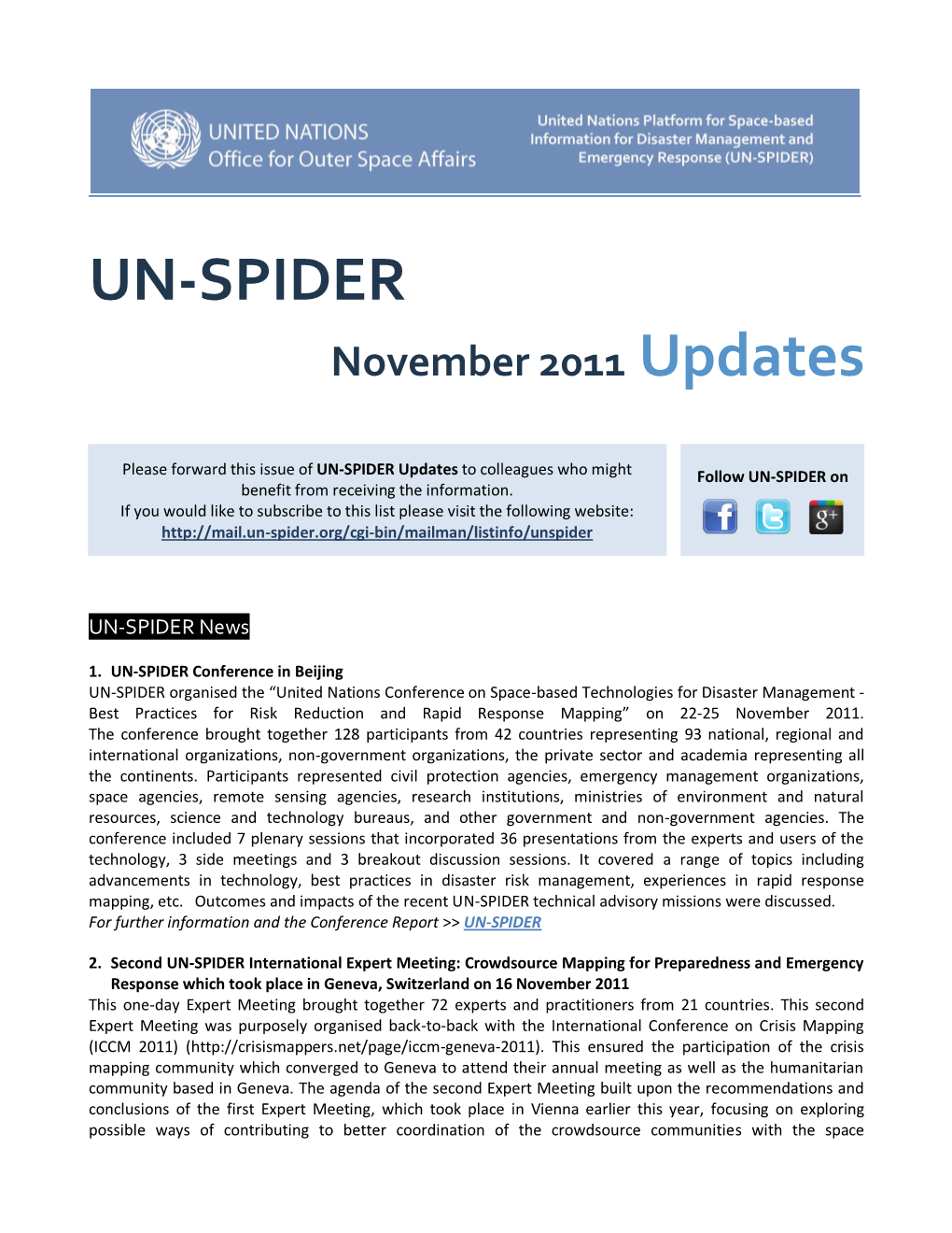 August 2011 Updates UNSPIDER