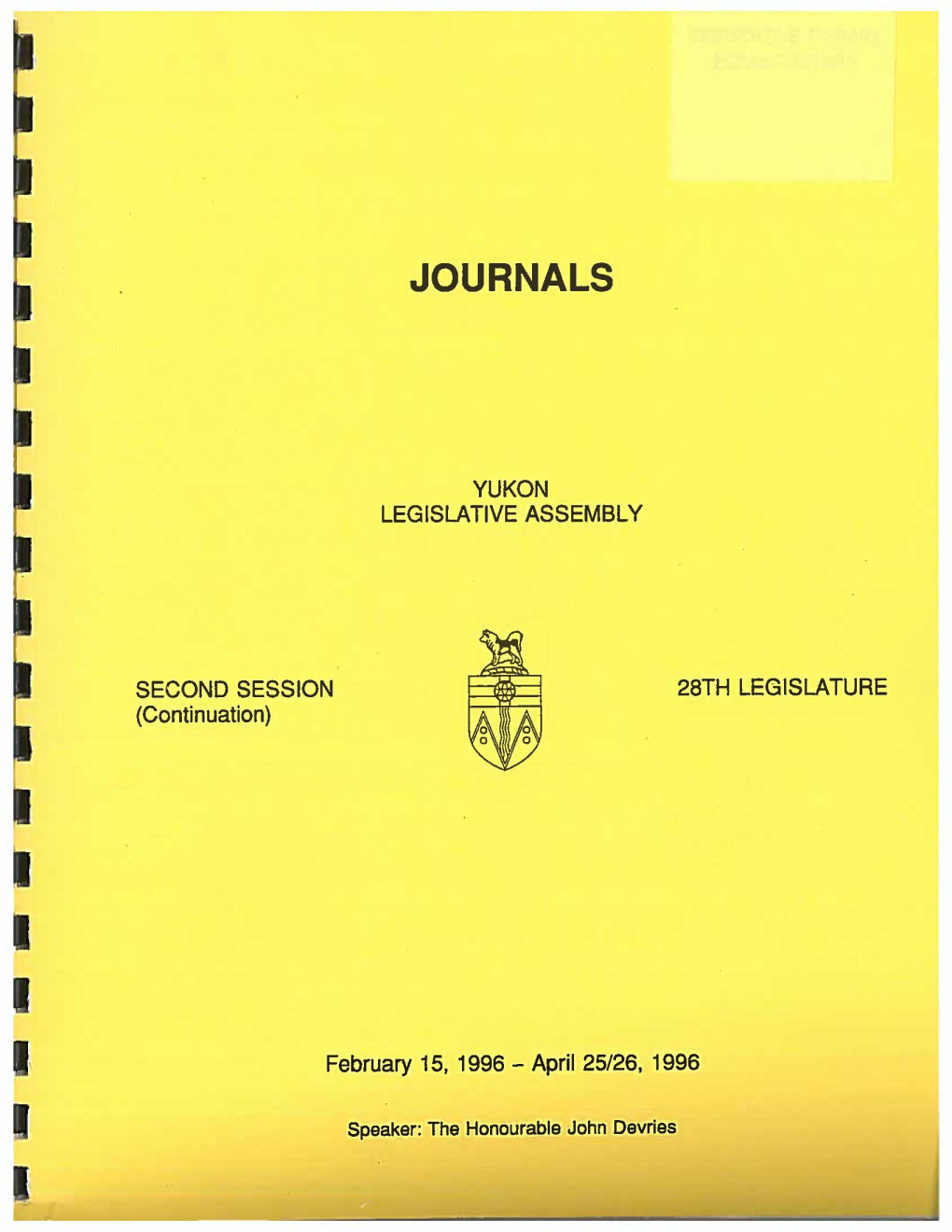Journals of the Yukon Legislative Assembly for the Second Session Of