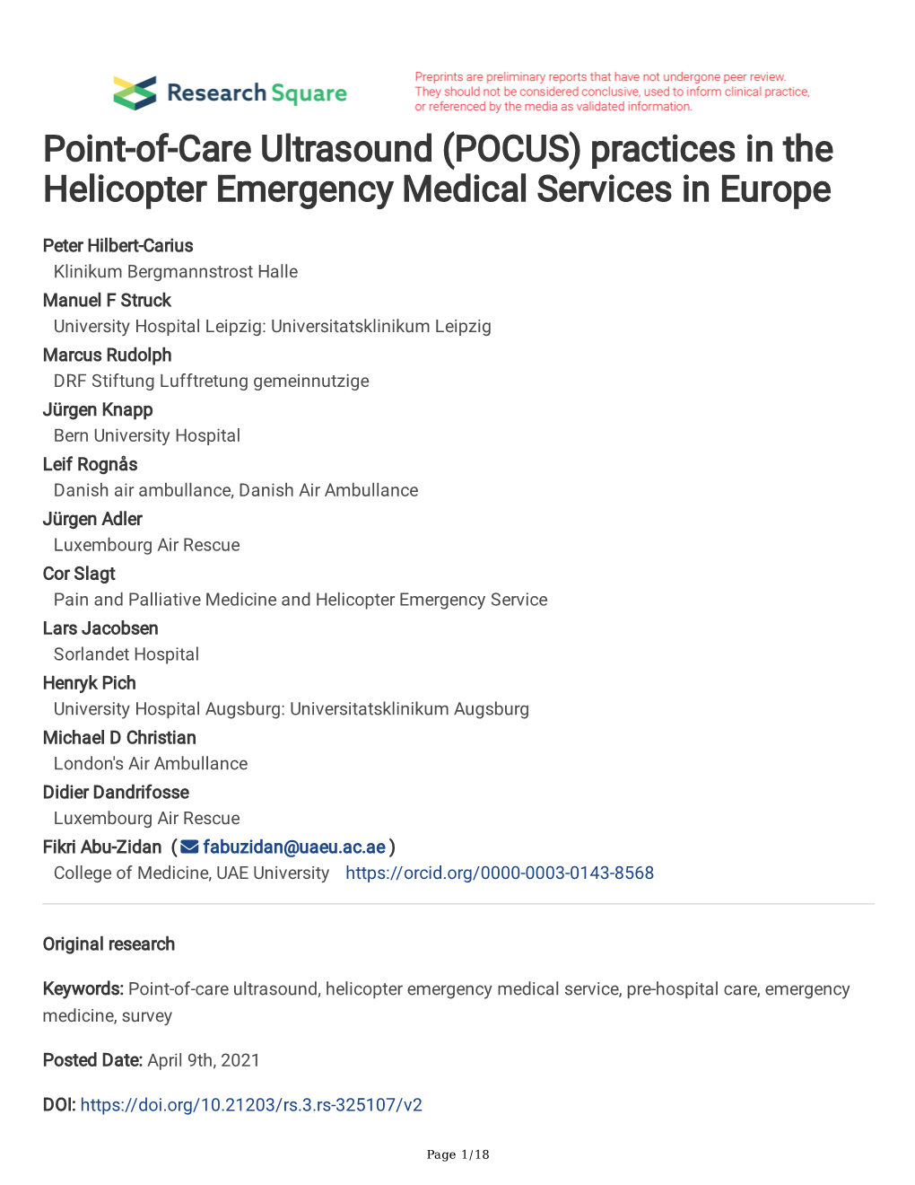 Point-Of-Care Ultrasound (POCUS) Practices in the Helicopter Emergency Medical Services in Europe