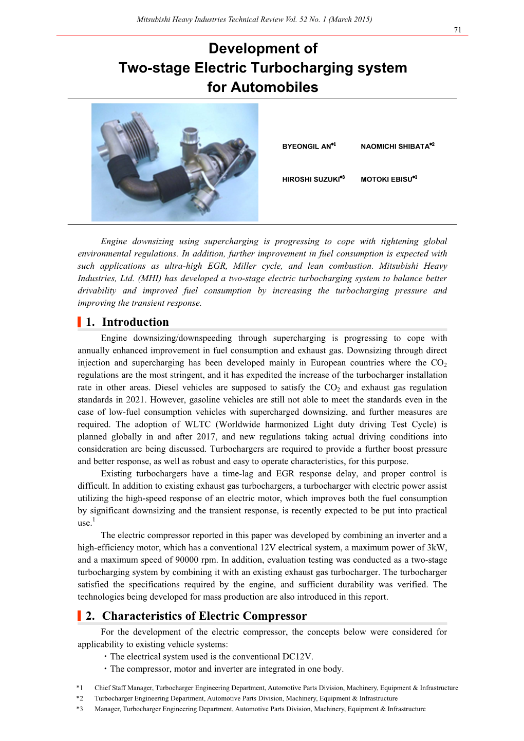 Development of Two-Stage Electric Turbocharging System for Automobiles