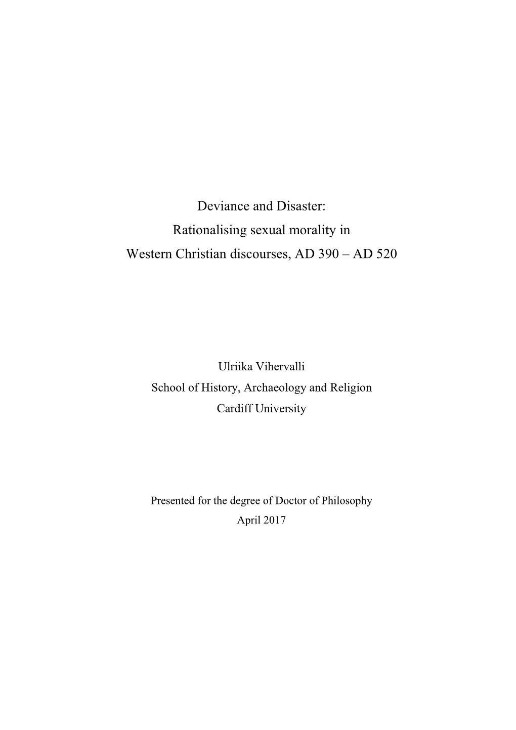 Rationalising Sexual Morality in Western Christian Discourses, AD 390 – AD 520