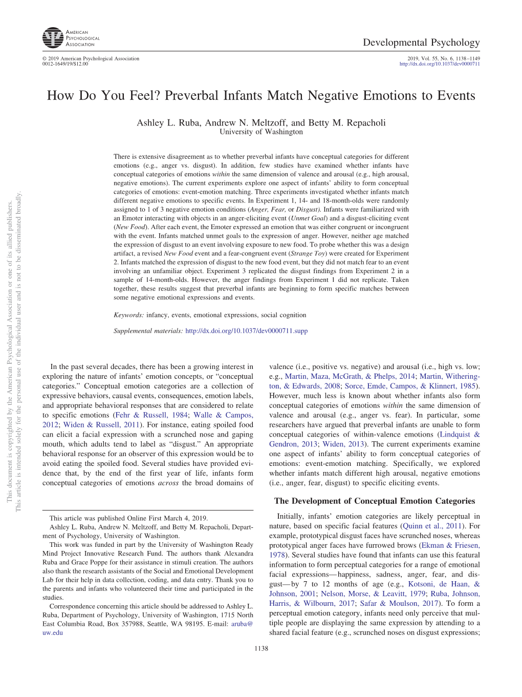 Preverbal Infants Match Negative Emotions to Events