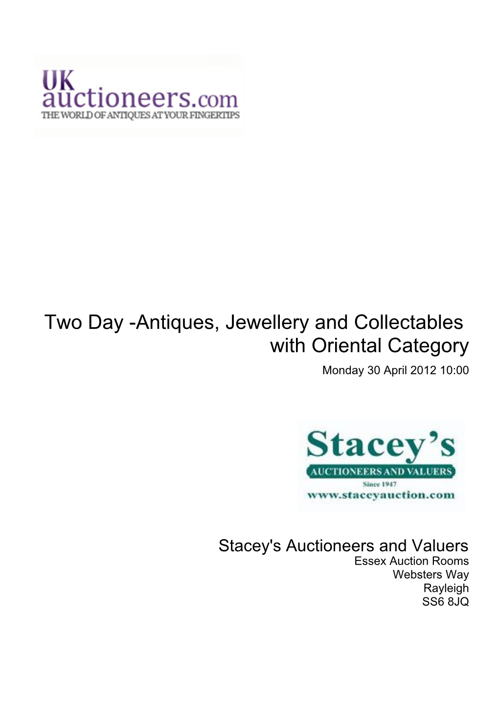 Antiques, Jewellery and Collectables with Oriental Category Monday 30 April 2012 10:00