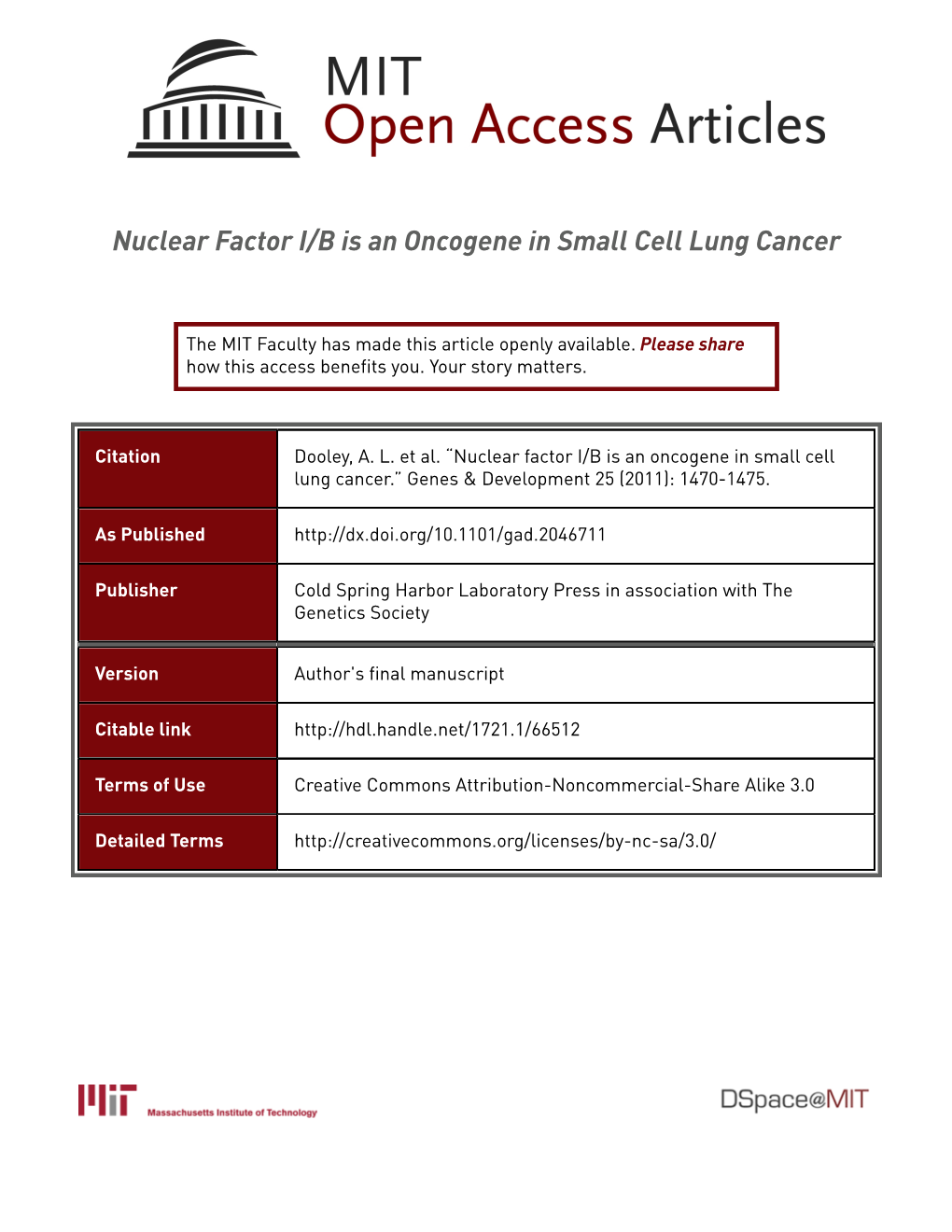 Nuclear Factor I/B Is an Oncogene in Small Cell Lung Cancer