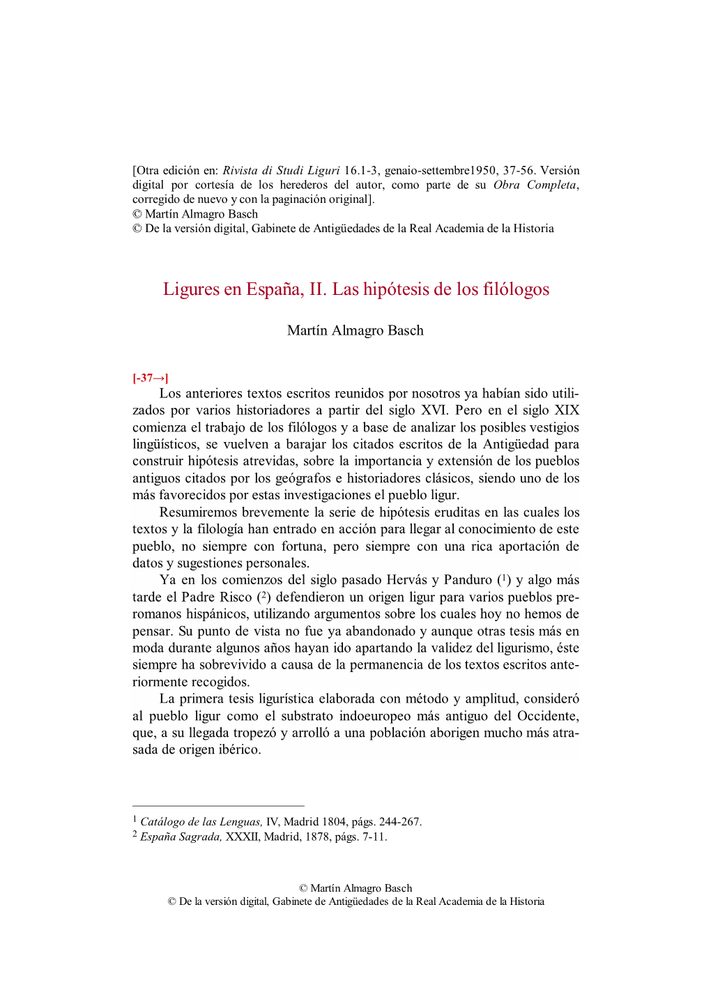 Ligures En España (II). Las Hipótesis De Los Filólogos