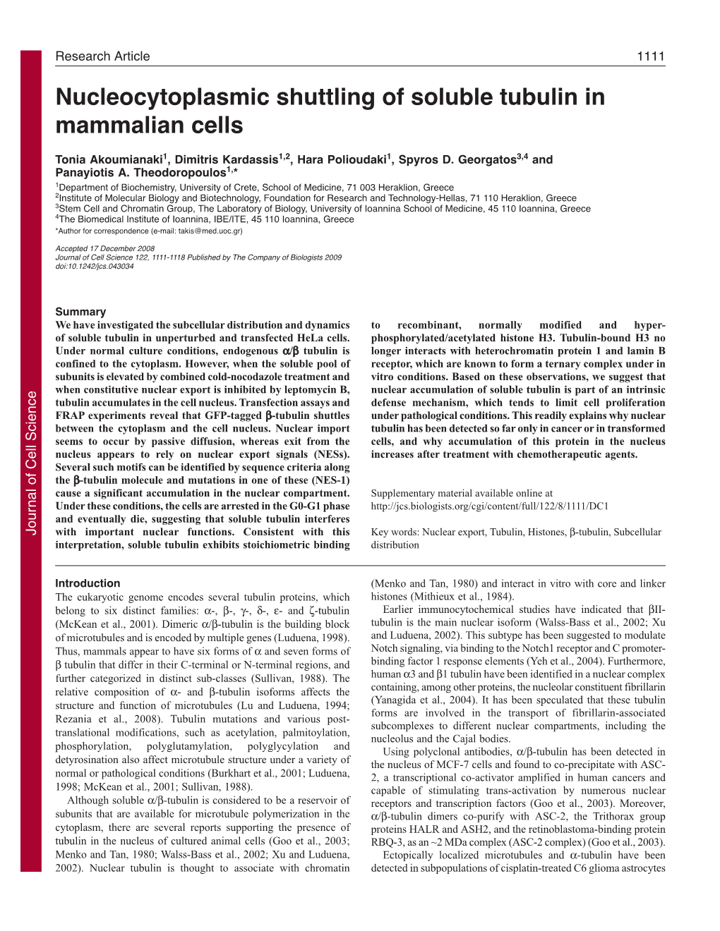Nucleocytoplasmic Shuttling of Soluble Tubulin in Mammalian Cells