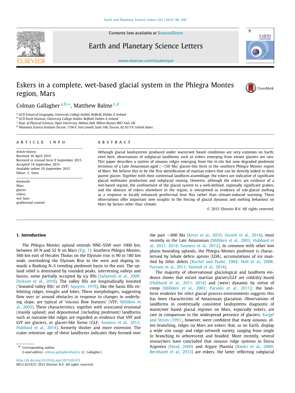 Eskers in a Complete, Wet-Based Glacial System in the Phlegra