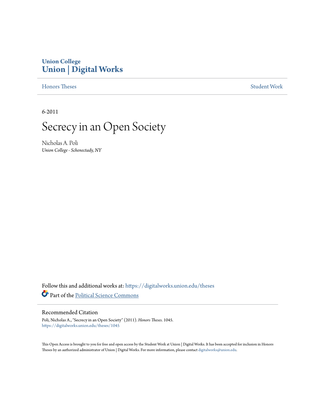 Secrecy in an Open Society Nicholas A