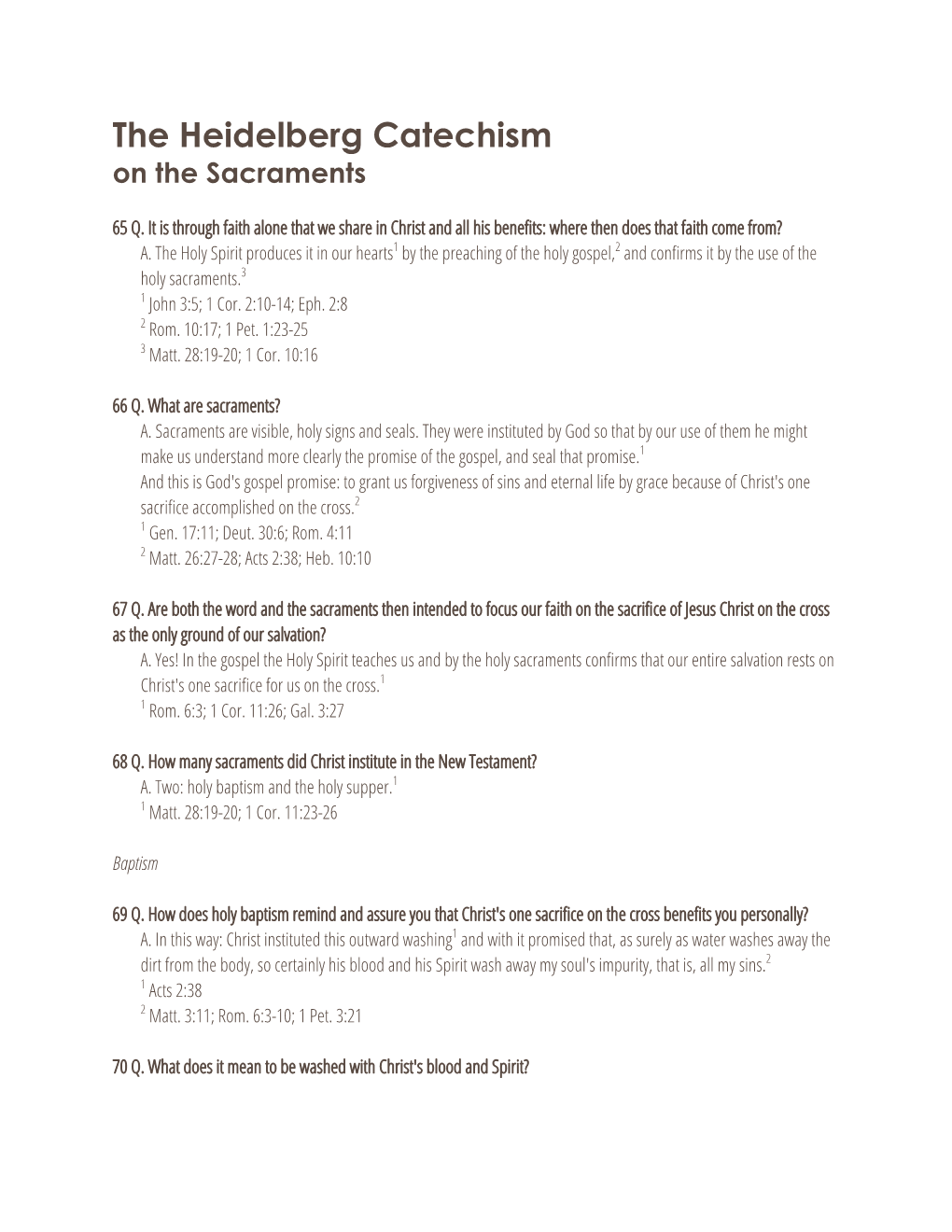 The Heidelberg Catechism on the Sacraments