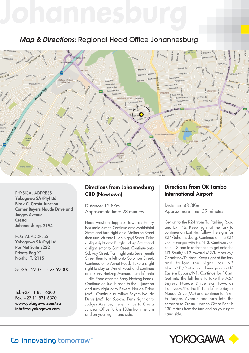 Map & Directions: Regional Head Office Johannesburg