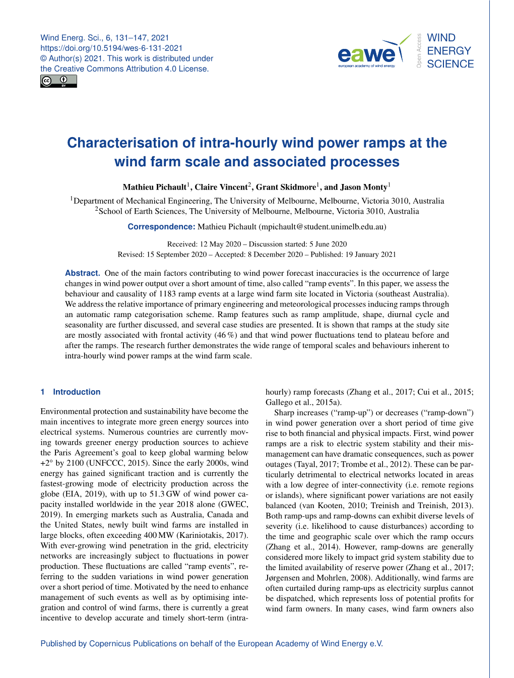 Characterisation of Intra-Hourly Wind Power Ramps at the Wind Farm Scale and Associated Processes