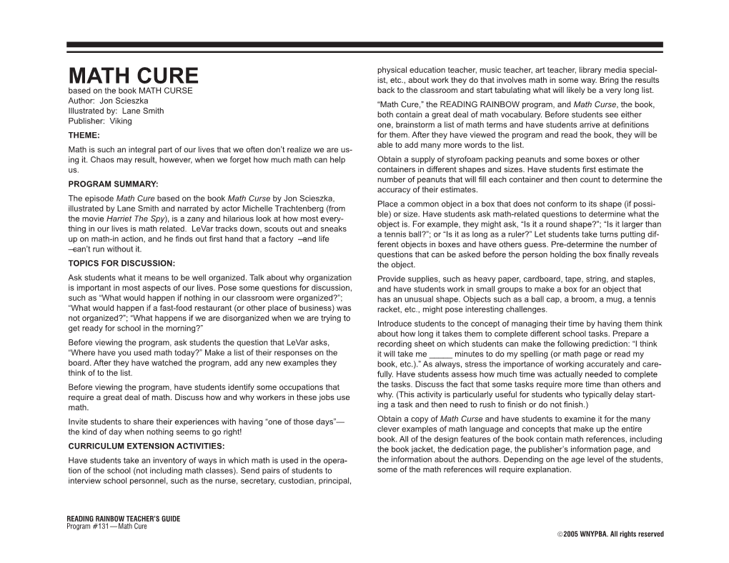 MATH CURE Ist, Etc., About Work They Do That Involves Math in Some Way