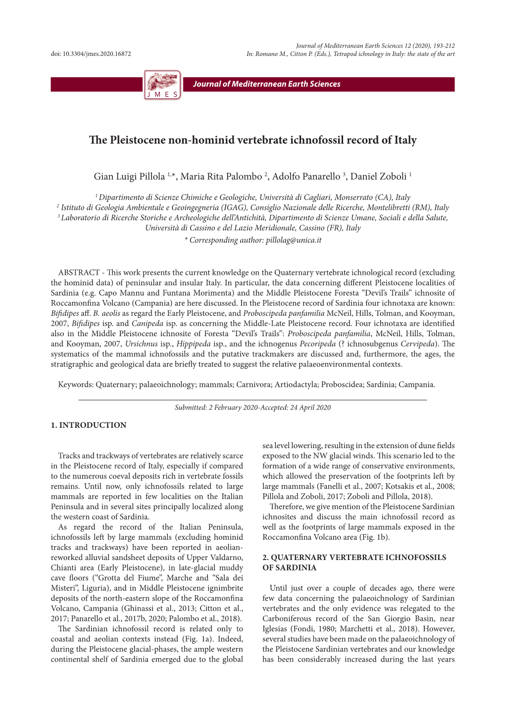 The Pleistocene Non-Hominid Vertebrate Ichnofossil Record of Italy