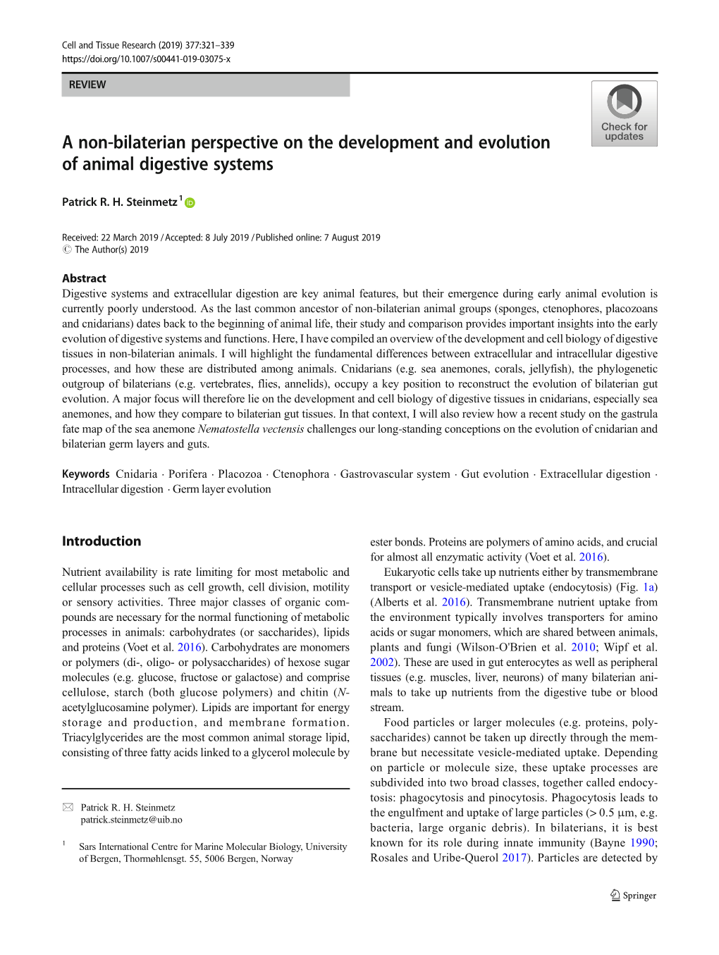 A Non-Bilaterian Perspective on the Development and Evolution of Animal Digestive Systems