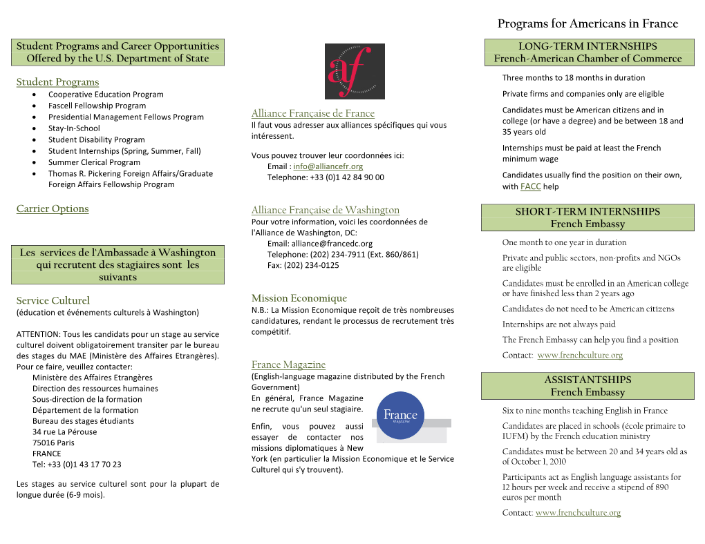 Programs for Americans in France