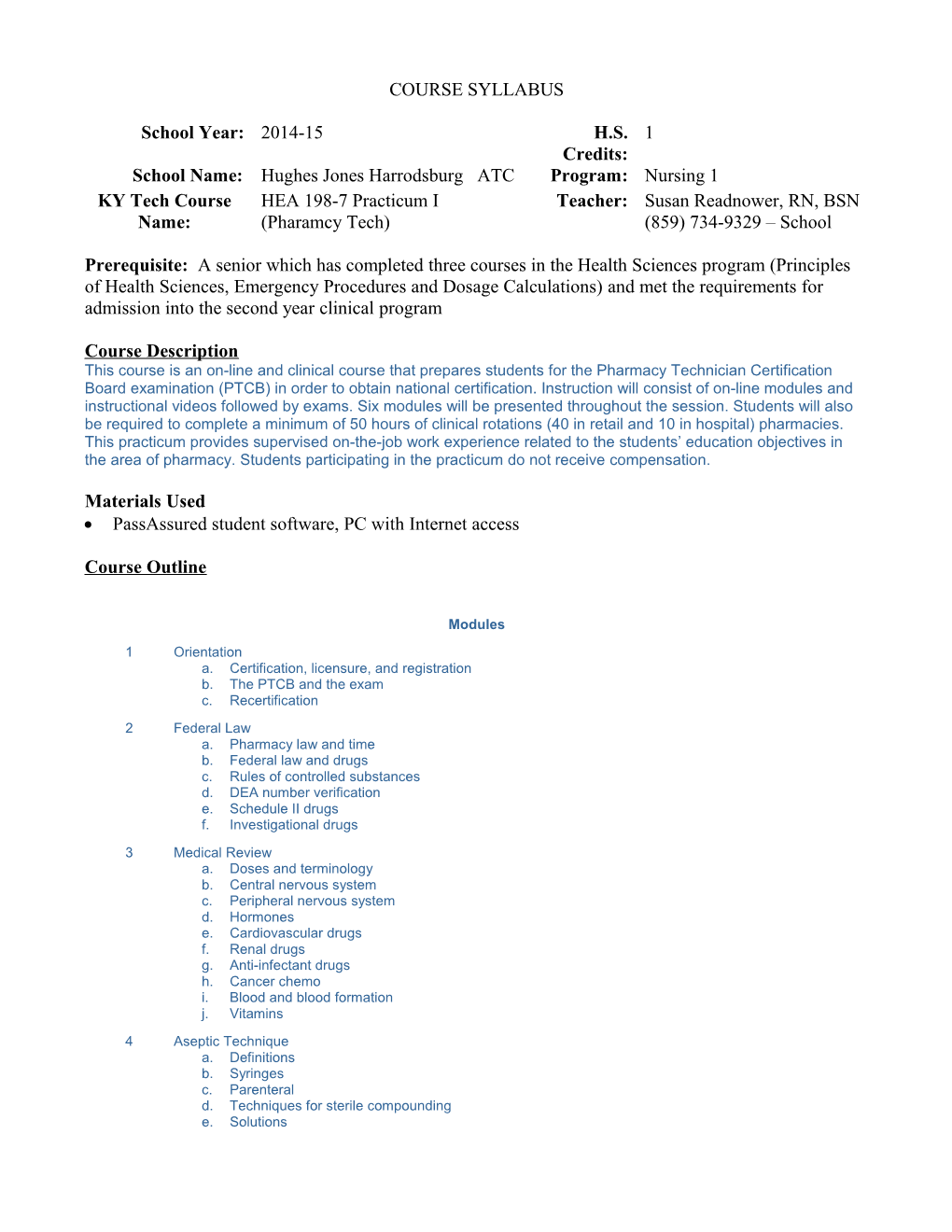 Pharmacy Technician Syllabus Page 4 of 4