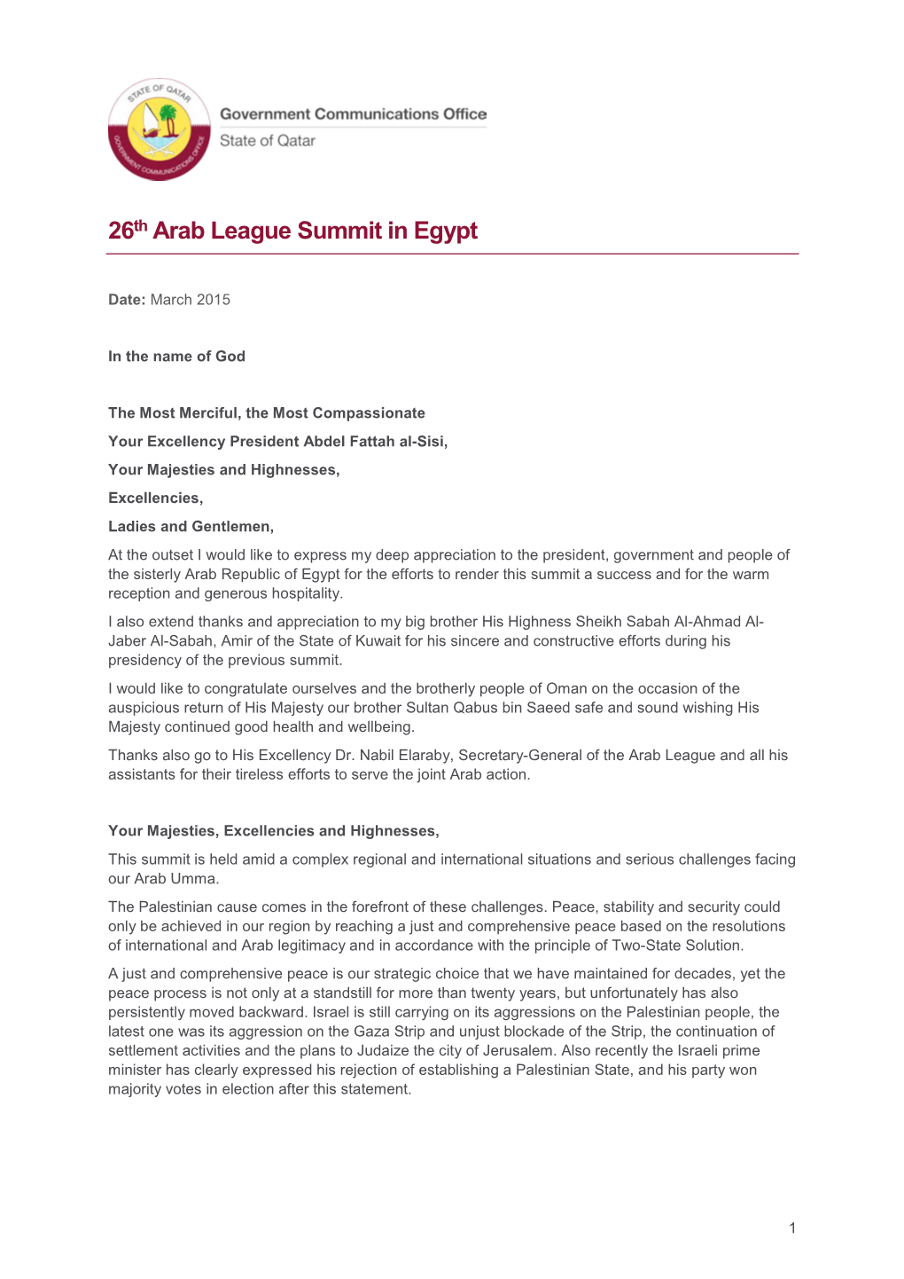 26Th Arab League Summit in Egypt