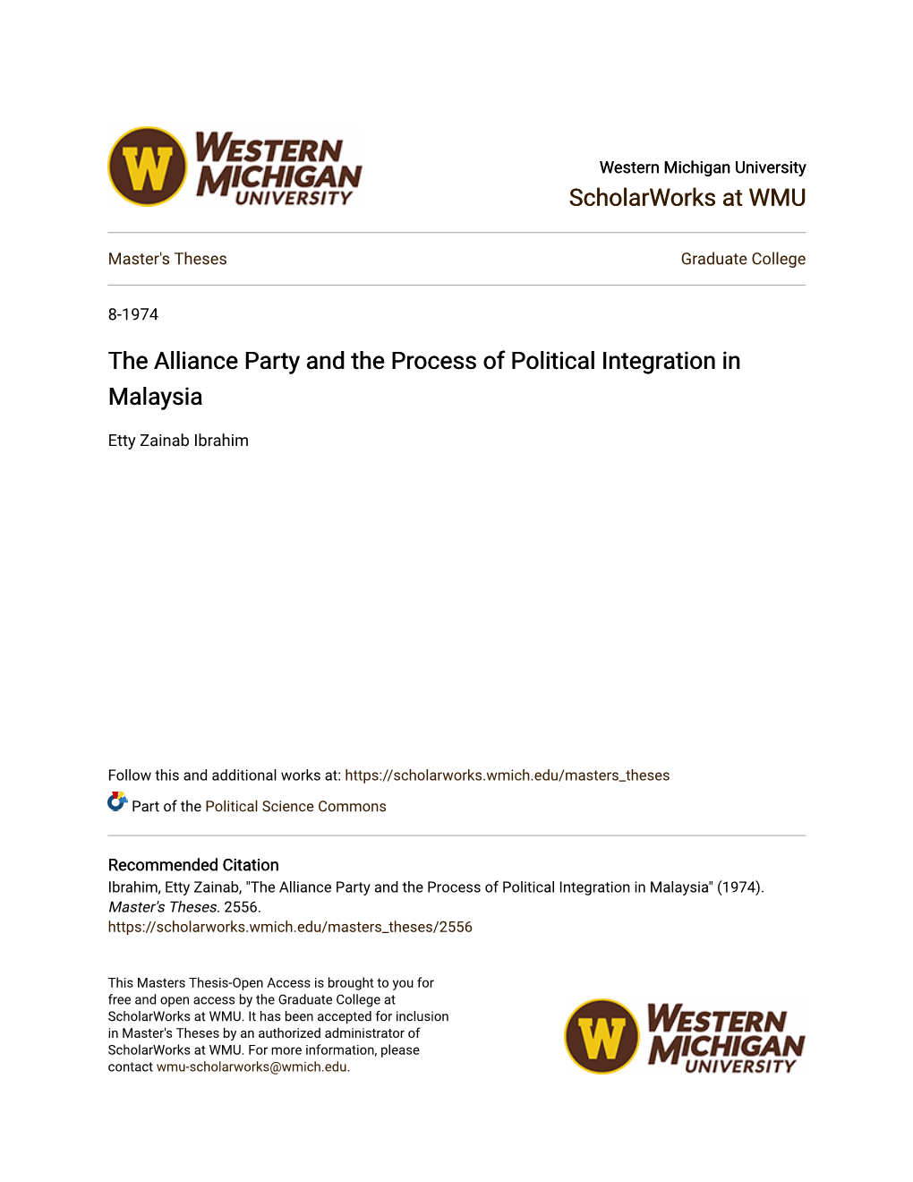 The Alliance Party and the Process of Political Integration in Malaysia