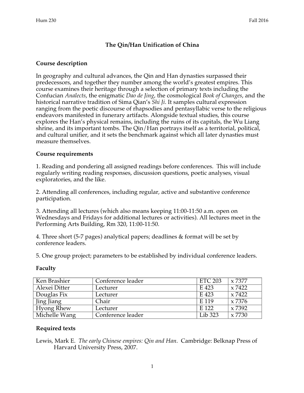 The Qin/Han Unification of China Course Description in Geography