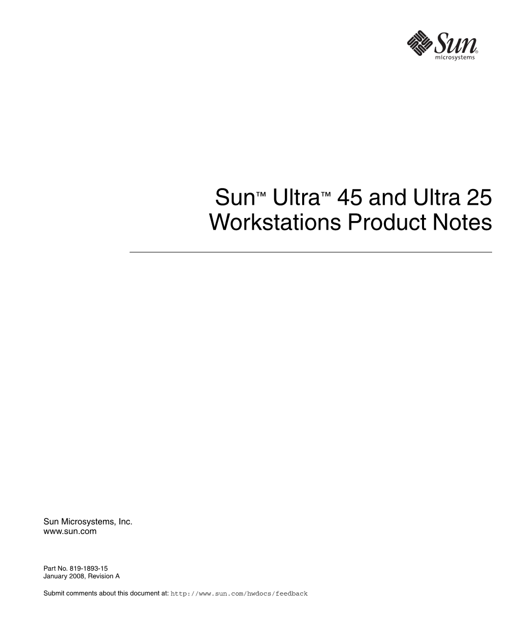 Sun Ultra 45 and Ultra 25 Workstations Product Notes