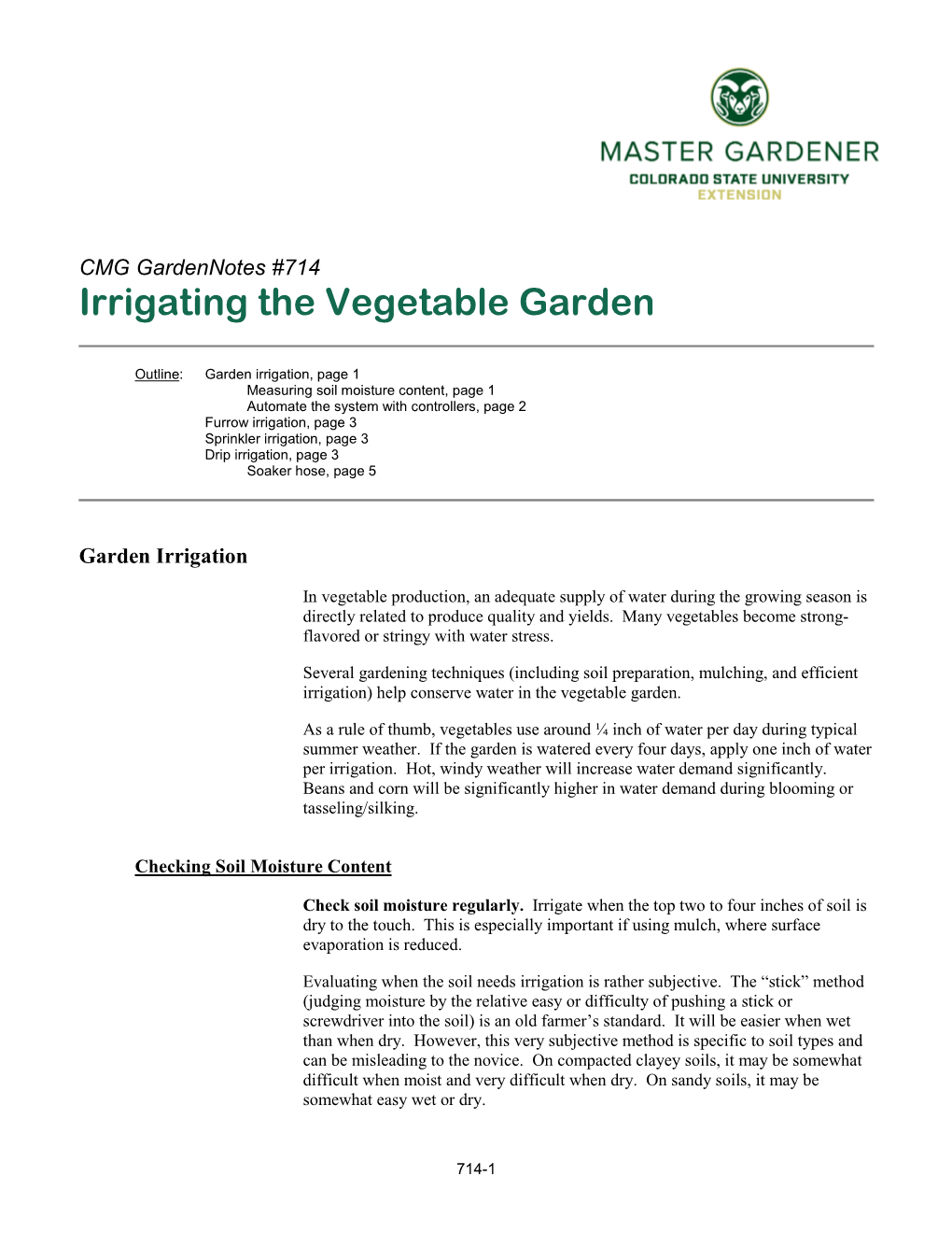 Irrigating the Vegetable Garden