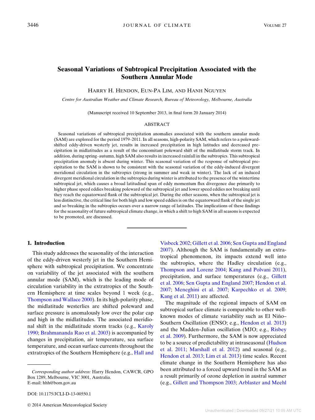 Seasonal Variations of Subtropical Precipitation Associated with the Southern Annular Mode