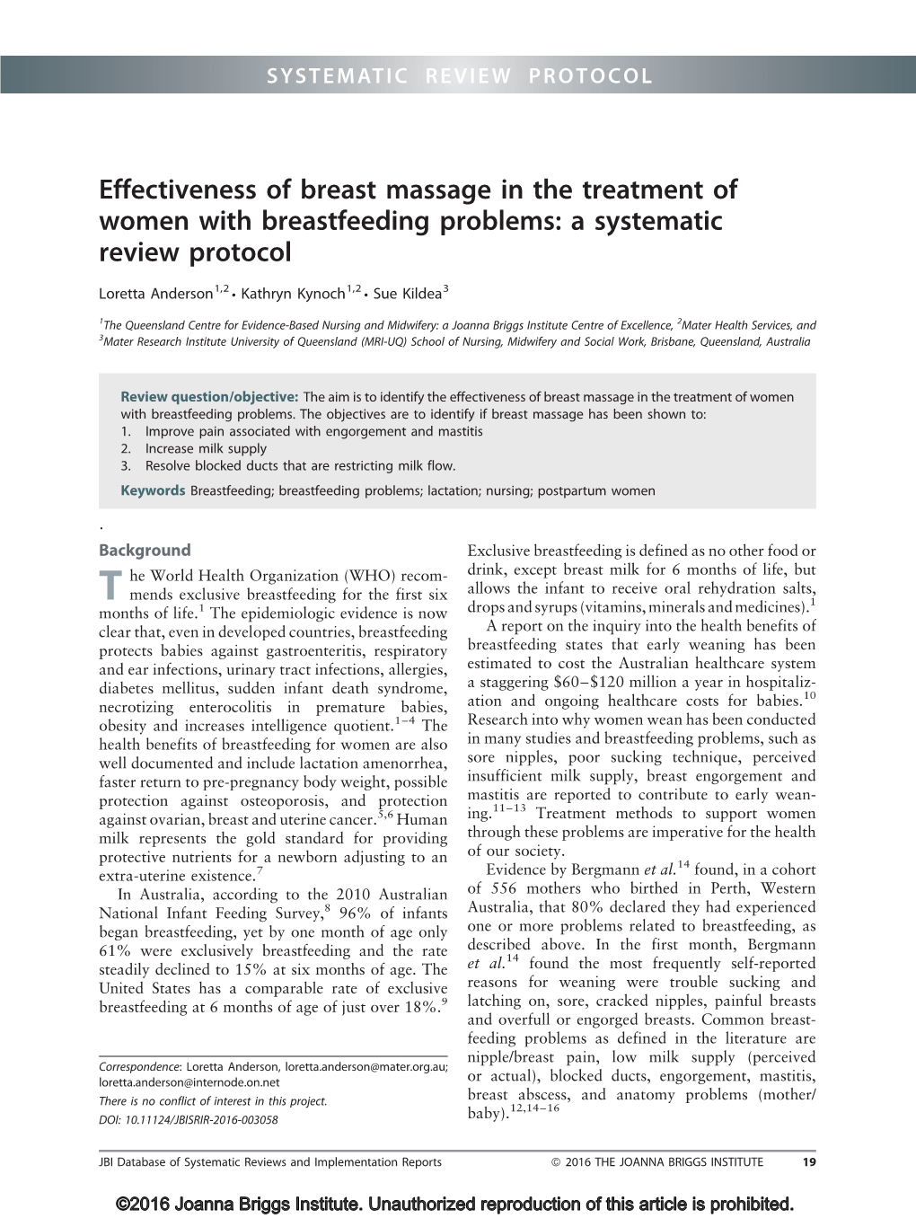 Effectiveness of Breast Massage in the Treatment of Women with Breastfeeding Problems: a Systematic Review Protocol