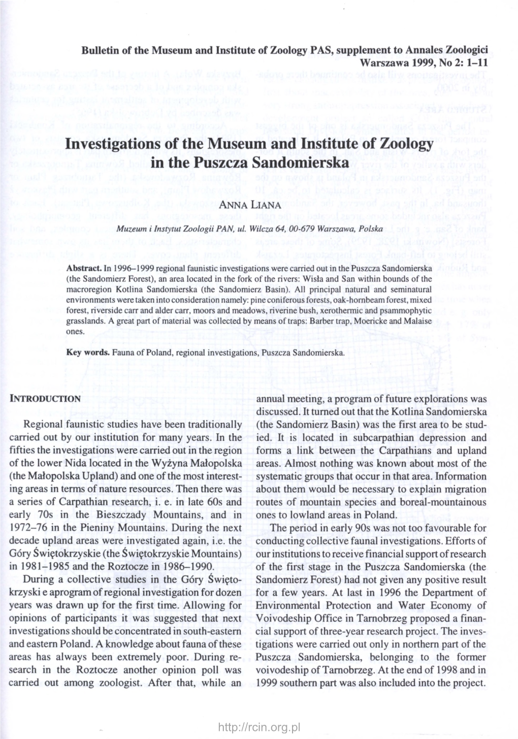 Investigations of the Museum and Institute of Zoology in the Puszcza Sandomierska