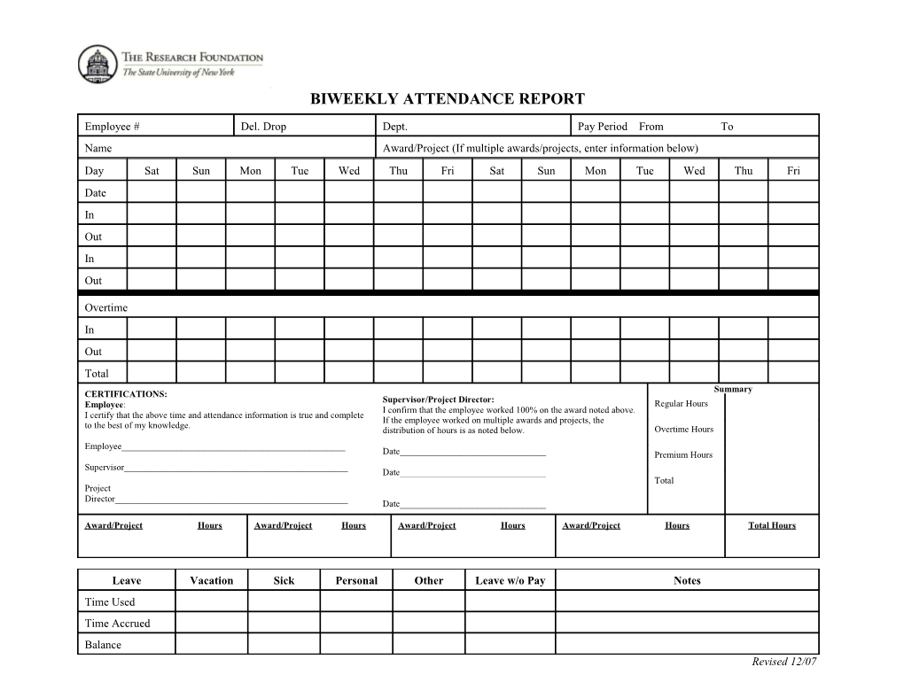 Biweekly Attendance Report (Word)