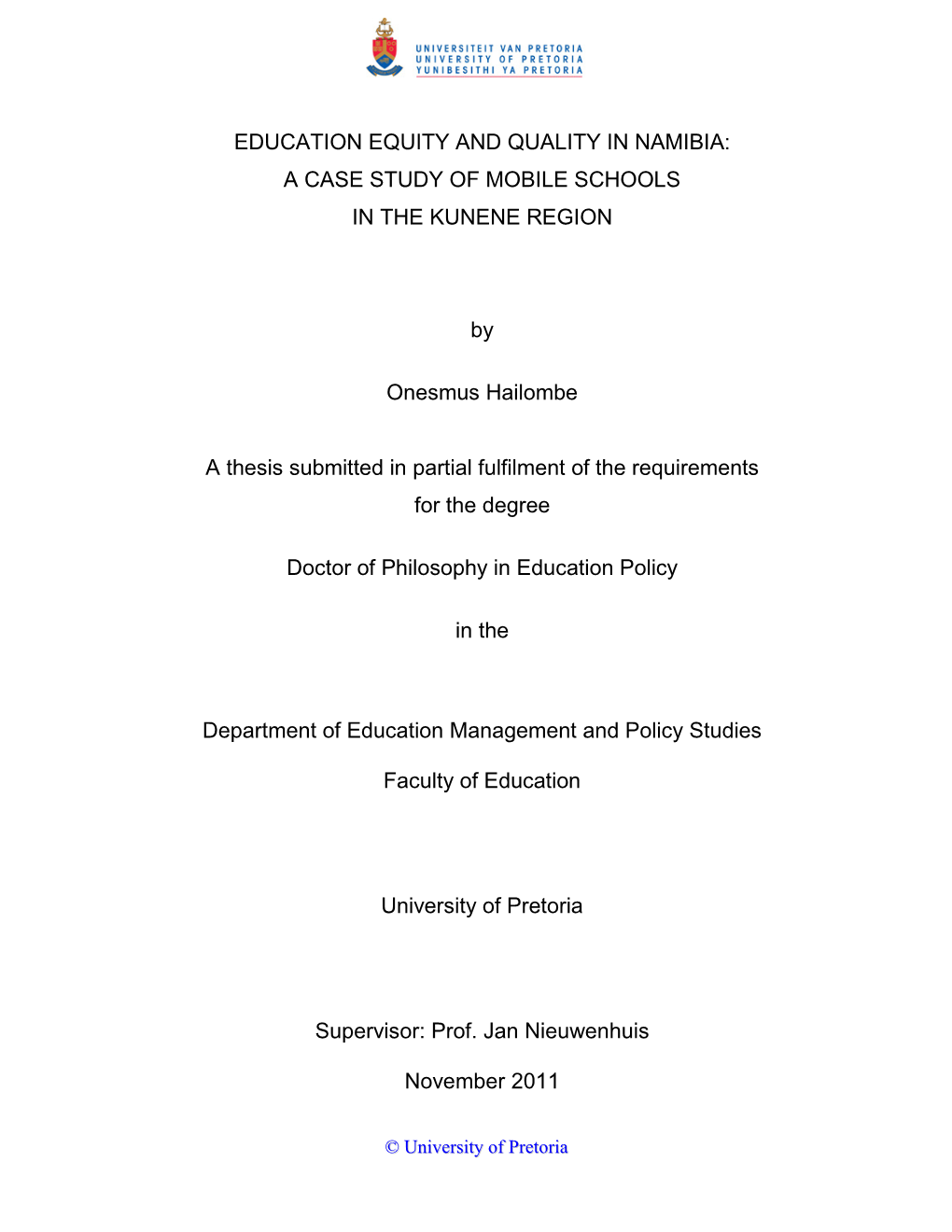 Education Equity and Quality in Namibia: a Case Study of Mobile Schools in the Kunene Region