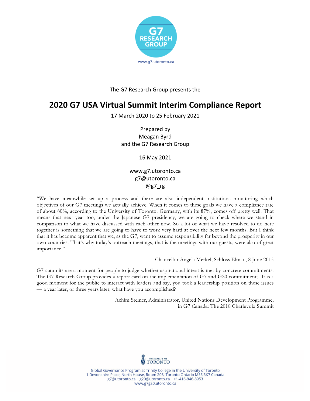 2020 G7 USA Virtual Summit Interim Compliance Report: WHO Support