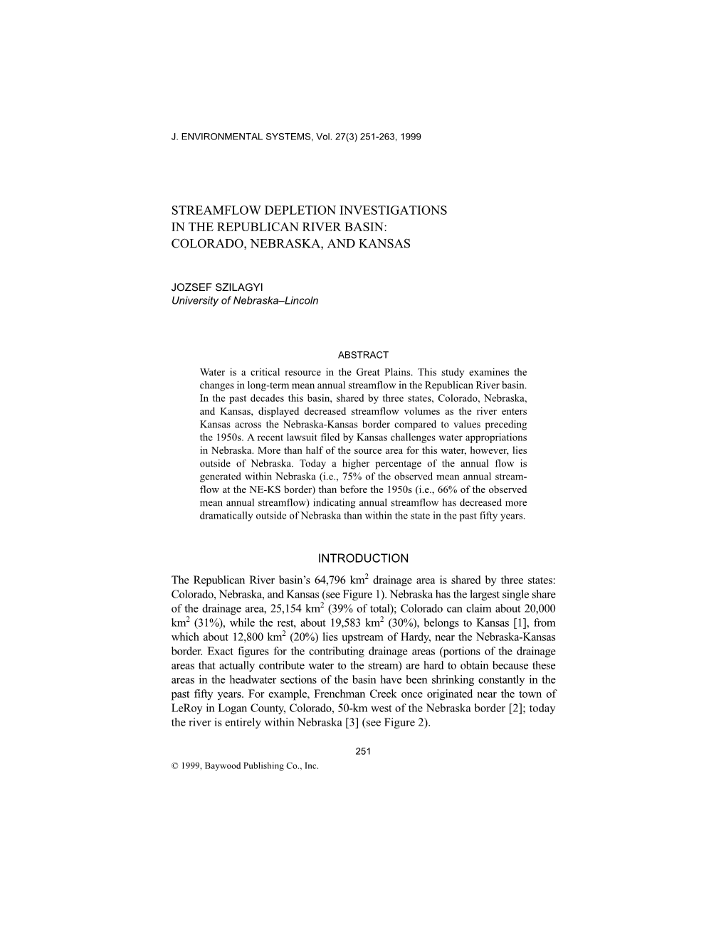 Streamflow Depletion Investigations in the Republican River Basin: Colorado, Nebraska, and Kansas