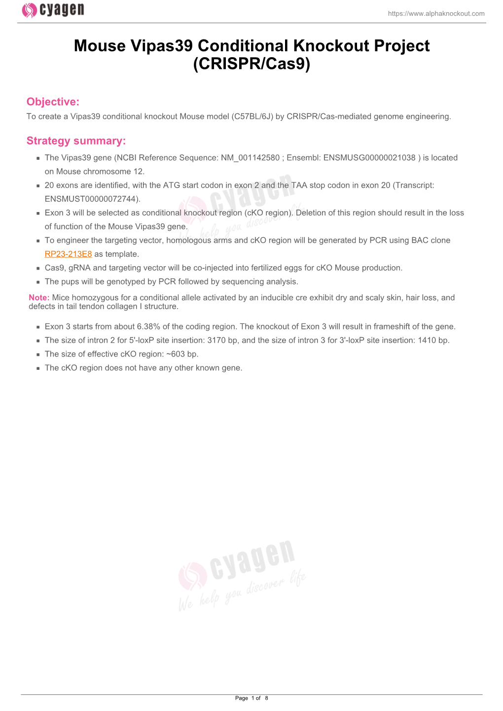 Mouse Vipas39 Conditional Knockout Project (CRISPR/Cas9)