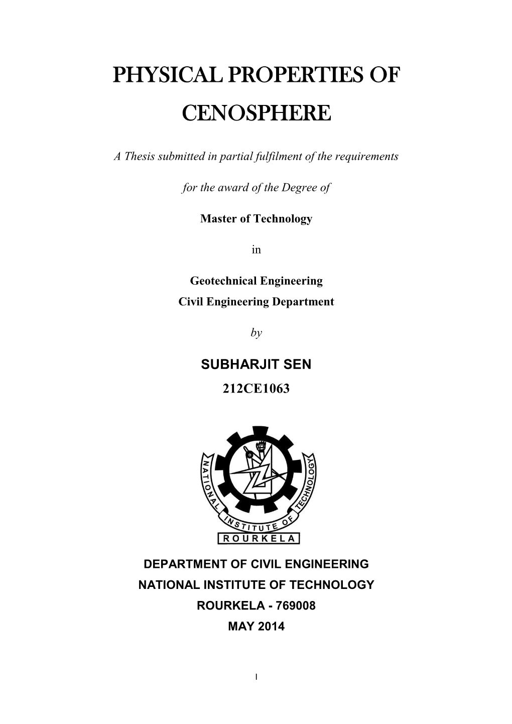 Physical Properties of Cenosphere