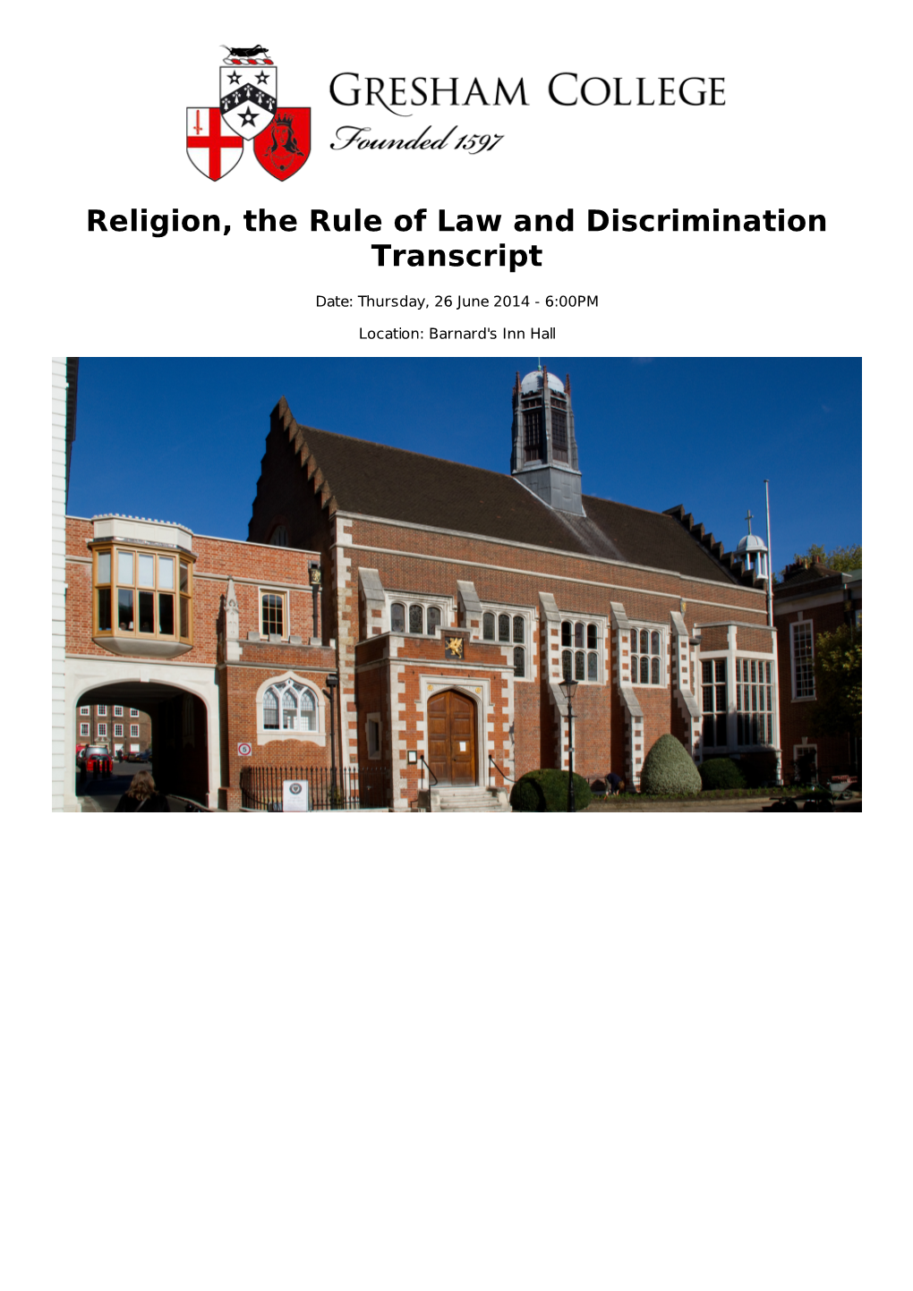 Religion, the Rule of Law and Discrimination Transcript