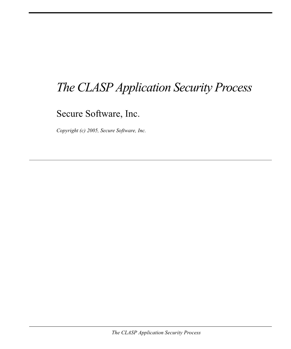 The CLASP Application Security Process