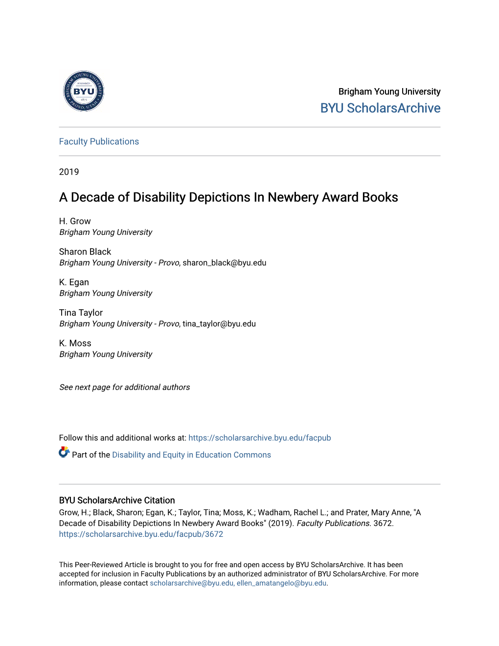 A Decade of Disability Depictions in Newbery Award Books