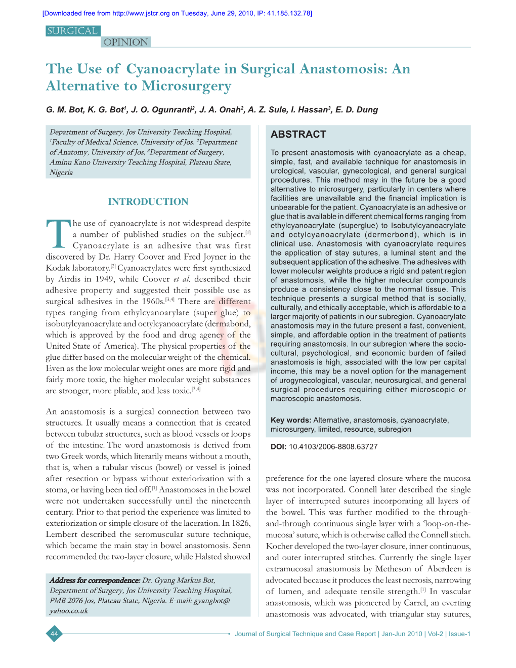 The Use of Cyanoacrylate in Surgical Anastomosis: an Alternative to Microsurgery