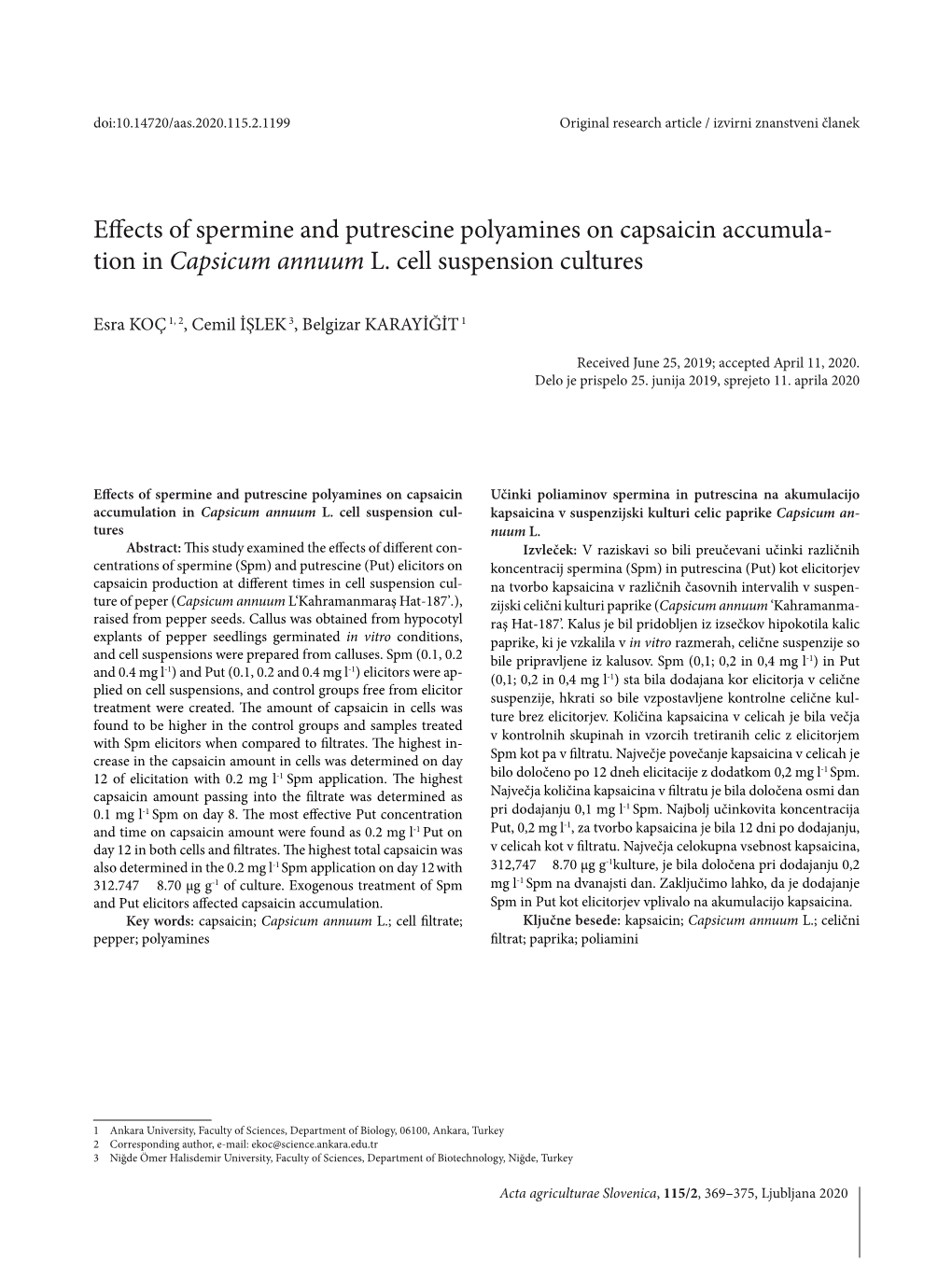 Effects of Spermine and Putrescine Polyamines on Capsaicin Accumula- Tion in Capsicum Annuum L