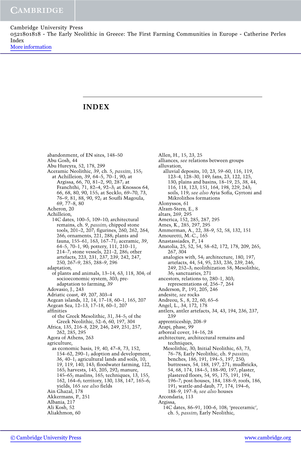 The Early Neolithic in Greece: the First Farming Communities in Europe - Catherine Perles Index More Information