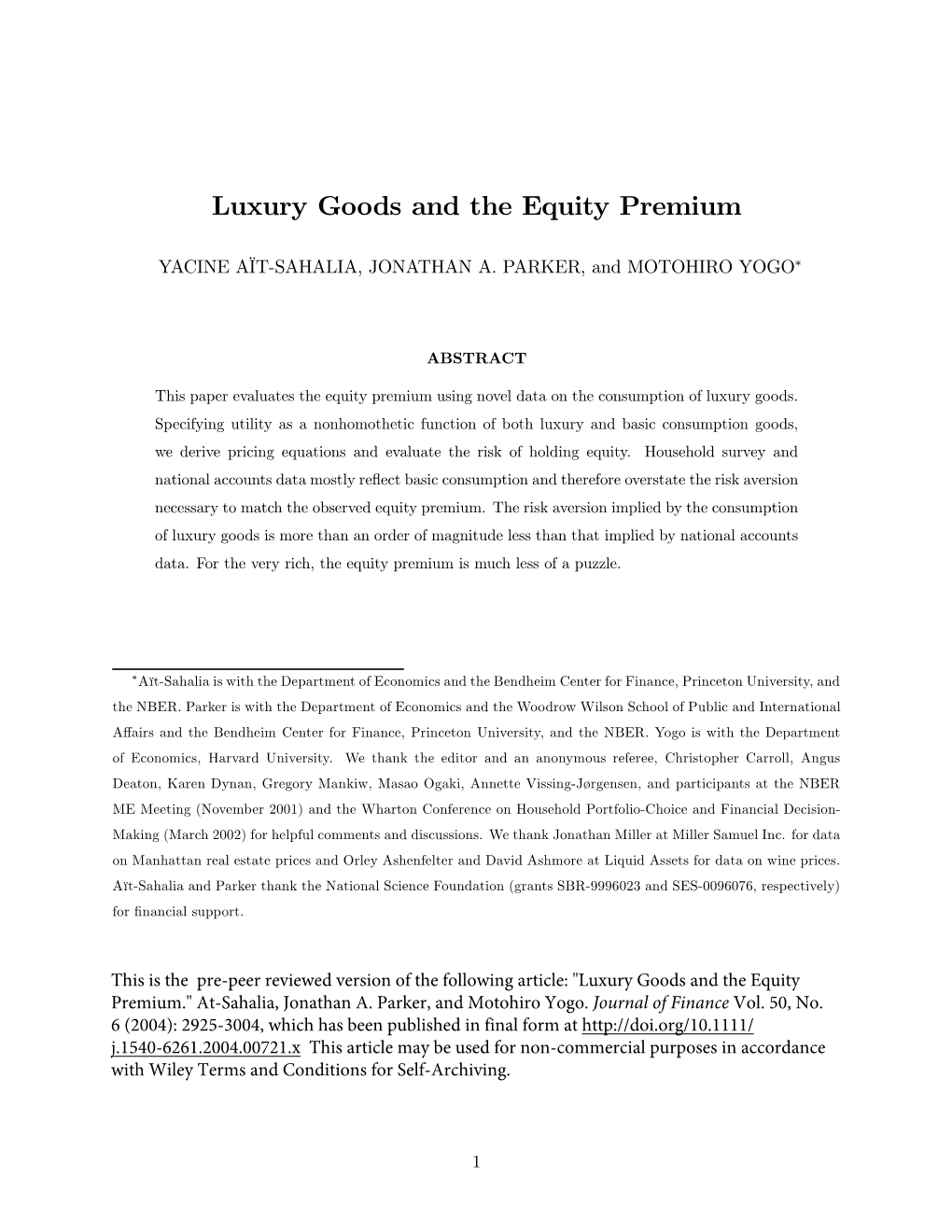 Luxury Goods and the Equity Premium