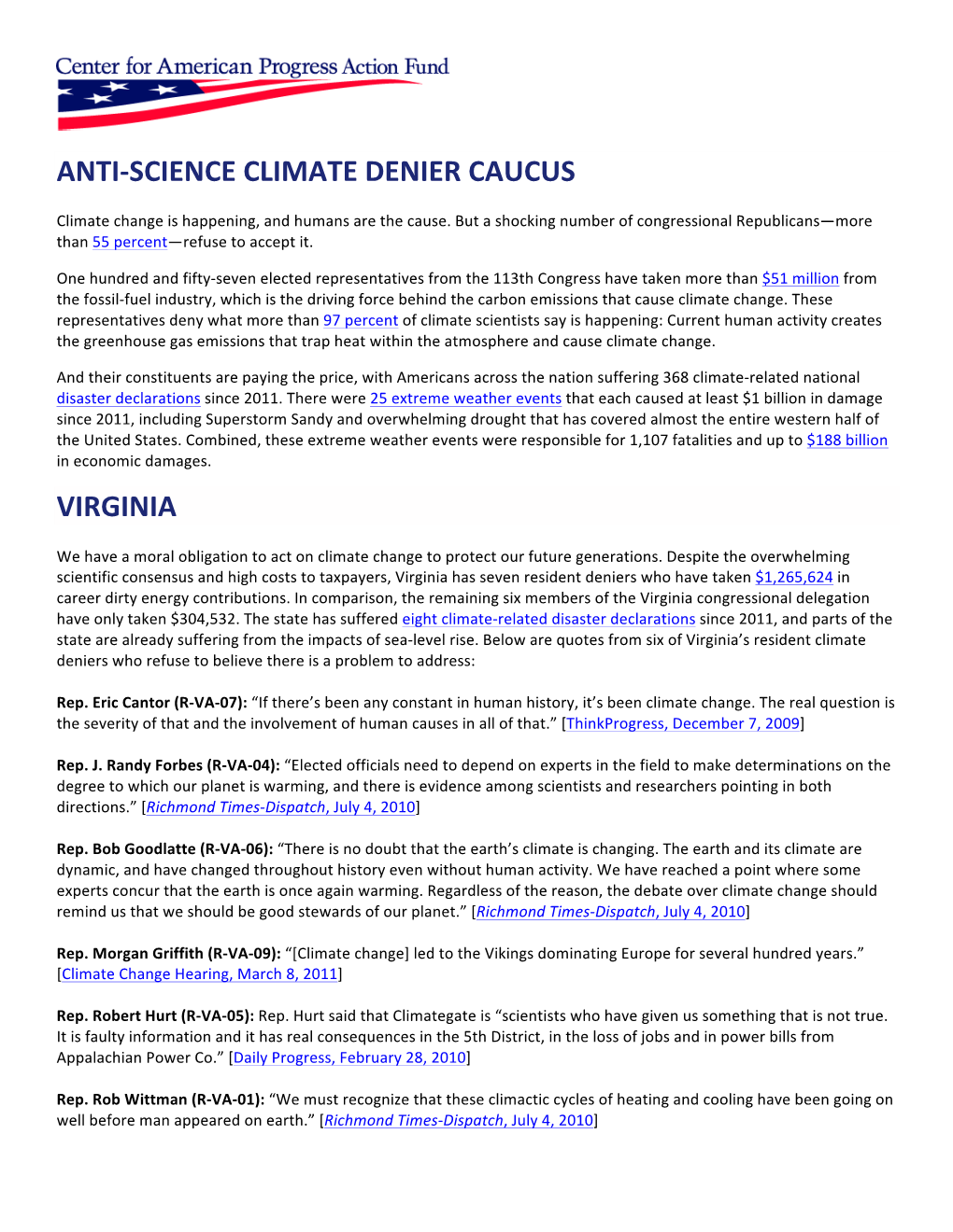 Anti-‐Science Climate Denier Caucus Virginia