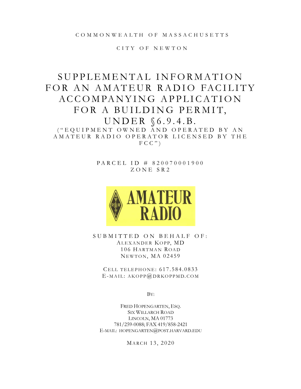 Supplemental Information for an Amateur Radio Facility