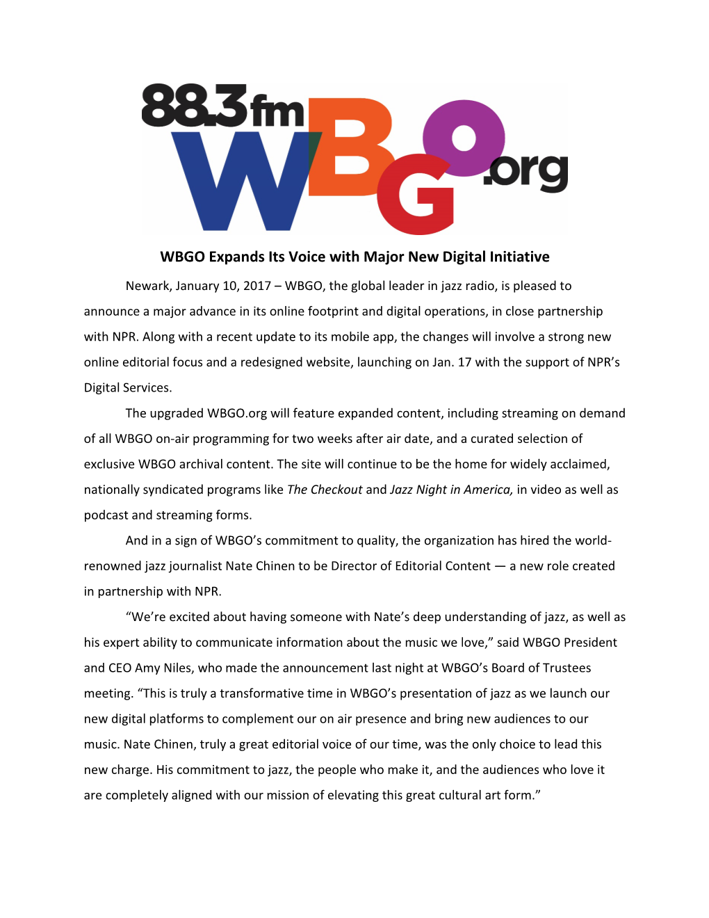 WBGO Expands Its Voice with Major New Digital Initiative