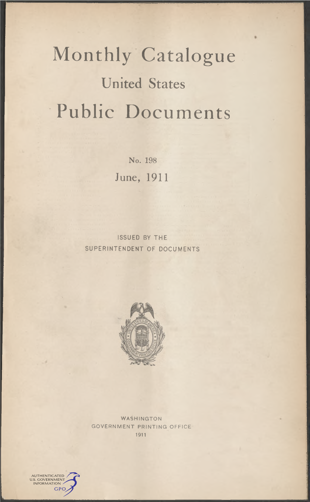 Monthly Catalogue, United States Public Documents, June 1911