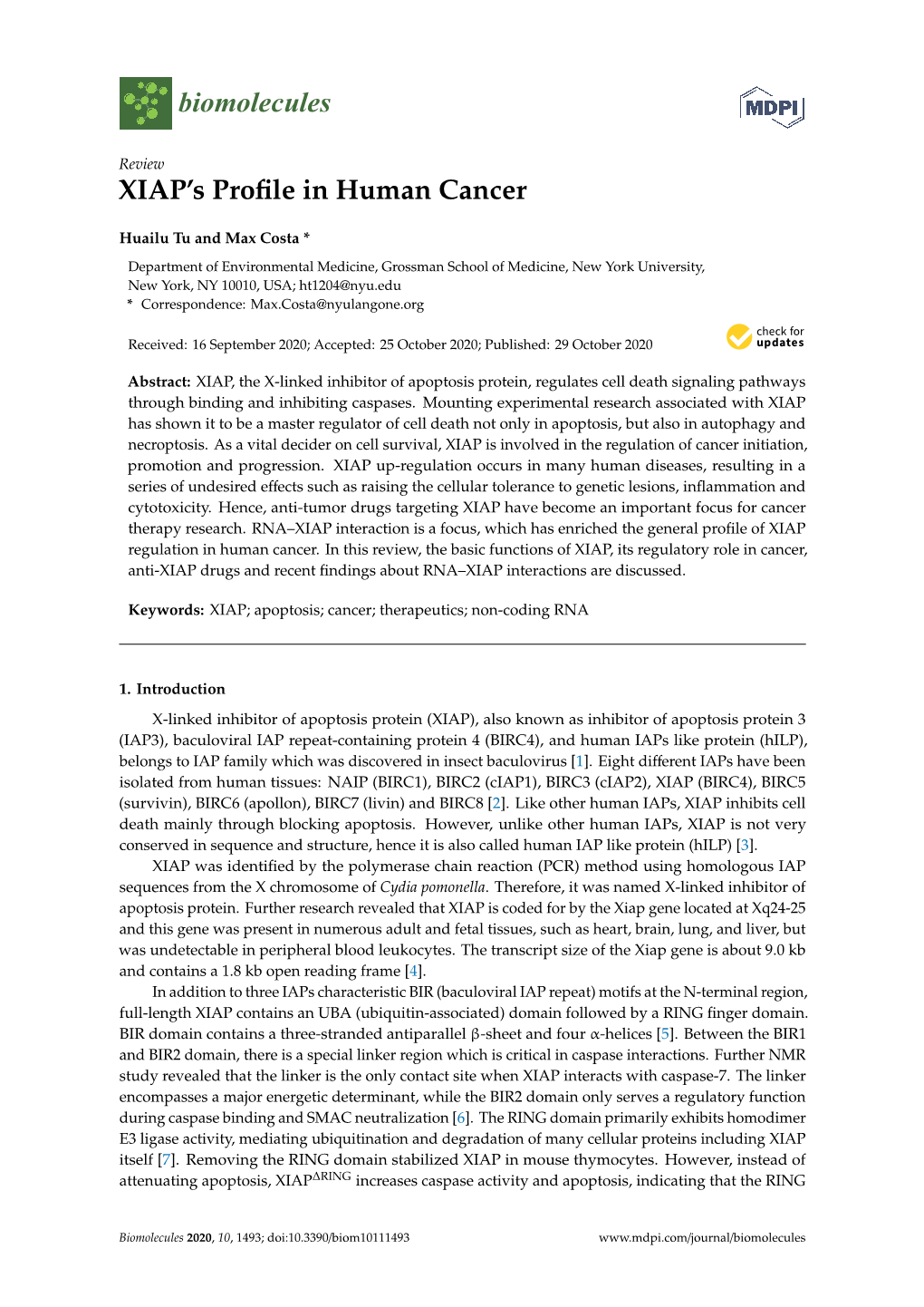 XIAP's Profile in Human Cancer