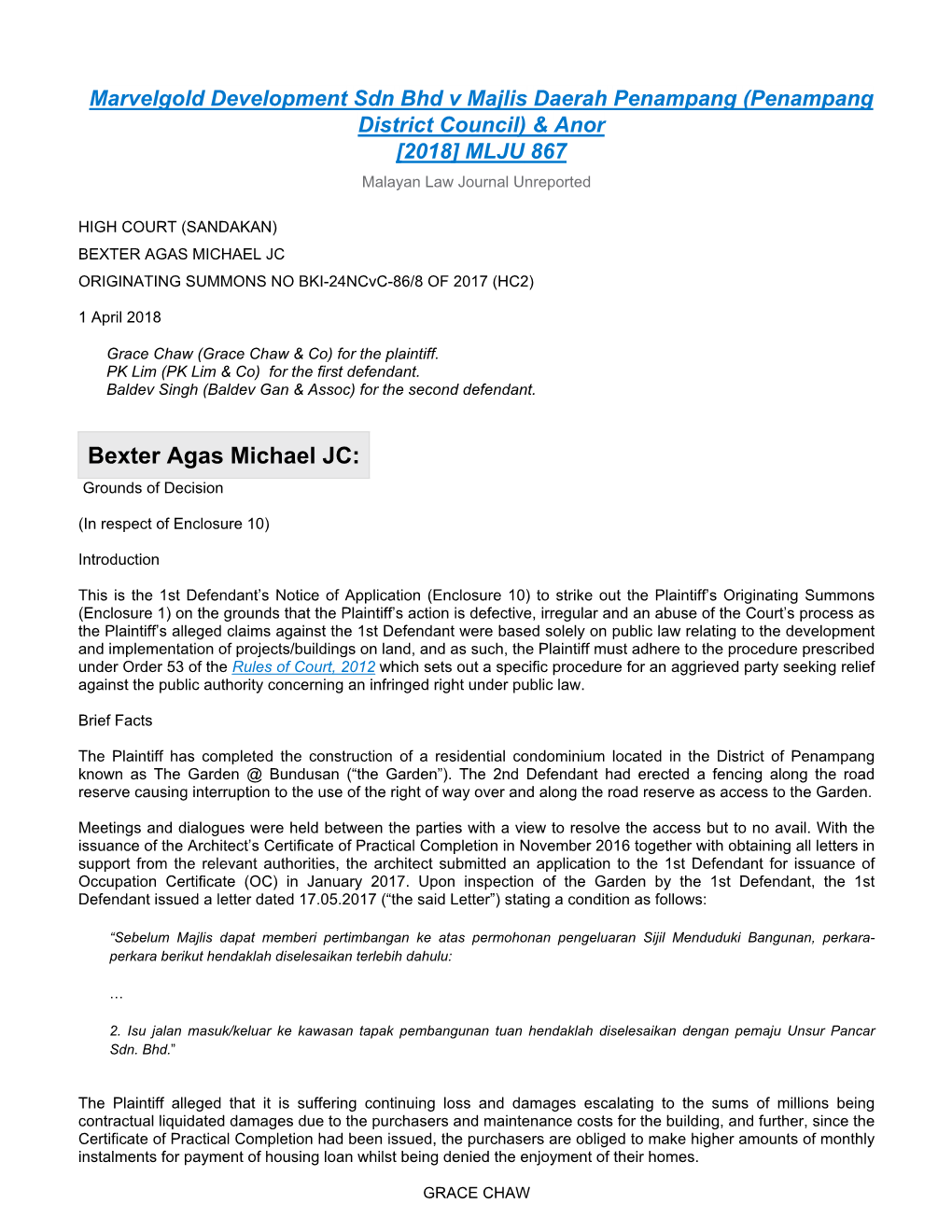 Marvelgold Development Sdn Bhd V Majlis Daerah Penampang (Penampang District Council) & Anor [2018] MLJU 867 Malayan Law Journal Unreported