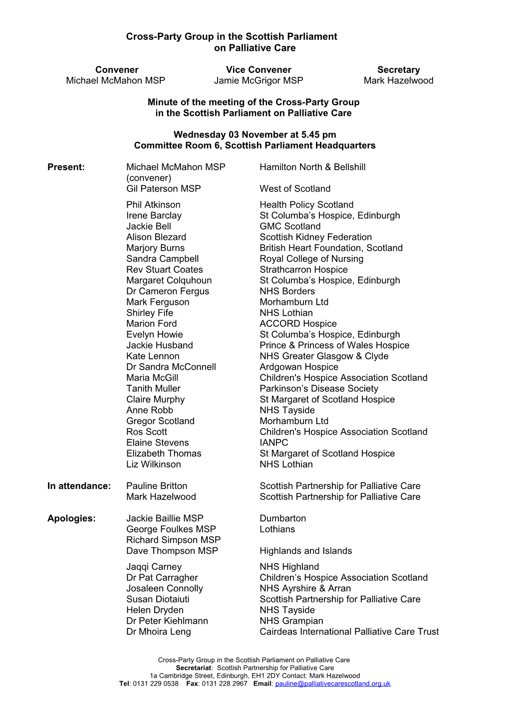 Proposed Cross-Party Group