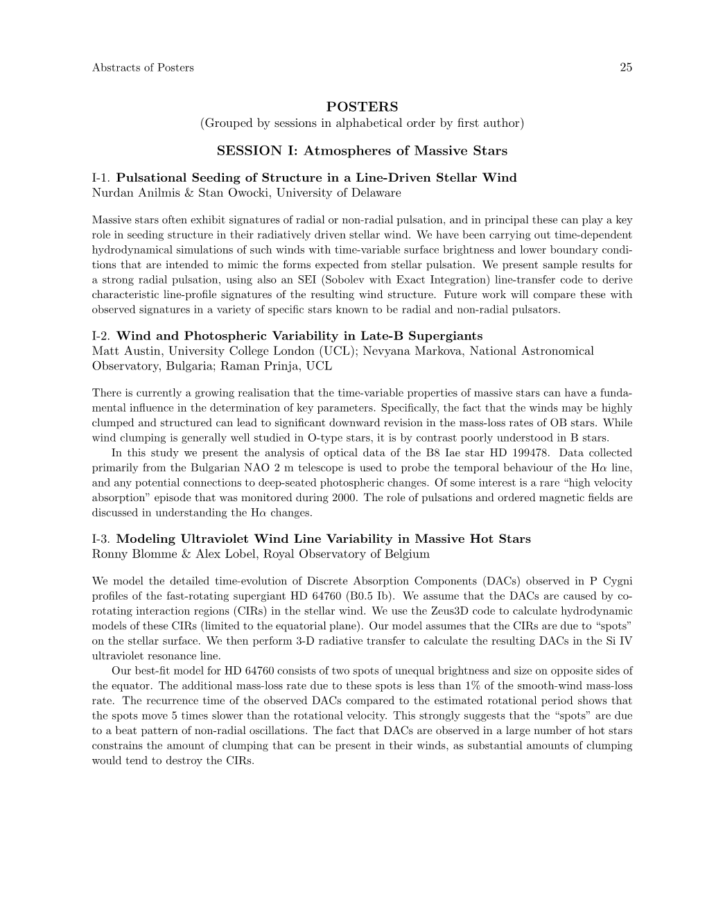 POSTERS SESSION I: Atmospheres of Massive Stars