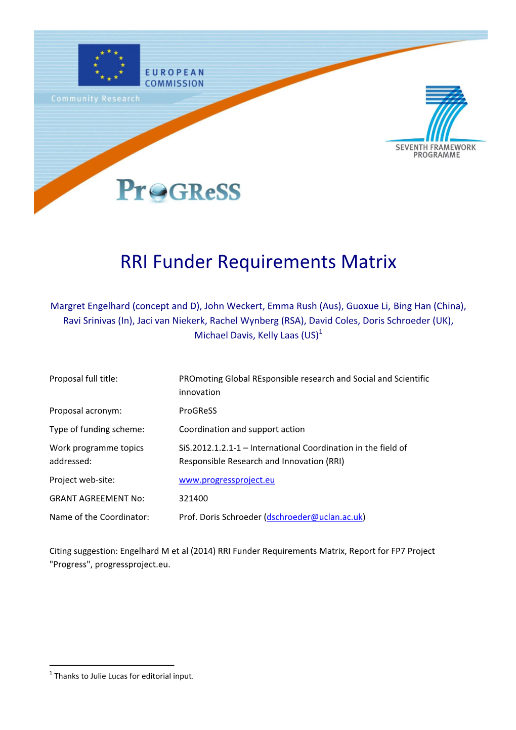 RRI Funder Requirements Matrix